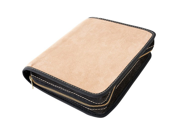 Kožený obal na knihu se zipem - kůže medová semiš