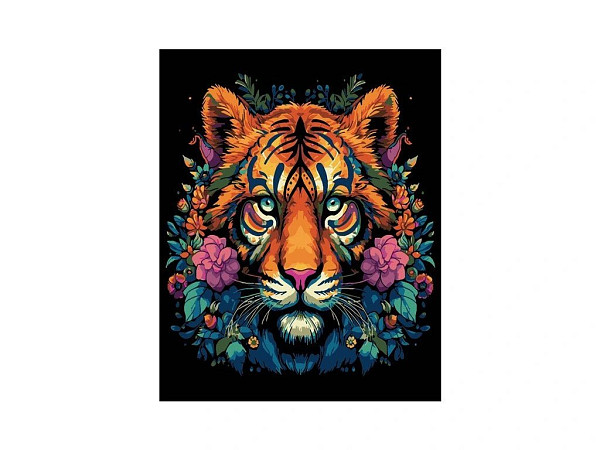 Malování na plátno Tygr v květinách 40x50 cm