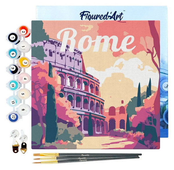 Mini malování podle čísel - Travel poster Rome 20x20cm na rámu