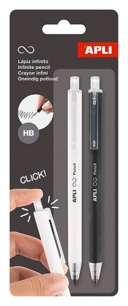 Nekonečné tužky stiskací, HB, 2ks, černá, bílá
