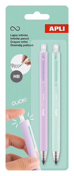 Nekonečné tužky stiskací, HB, 2ks, fialová, mátová