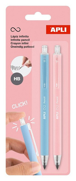 Nekonečné tužky stiskací, HB, 2ks, sv. modrá, růžová