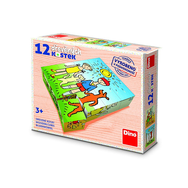 Pejsek a kočička - Dřevěné kostky 12 ks