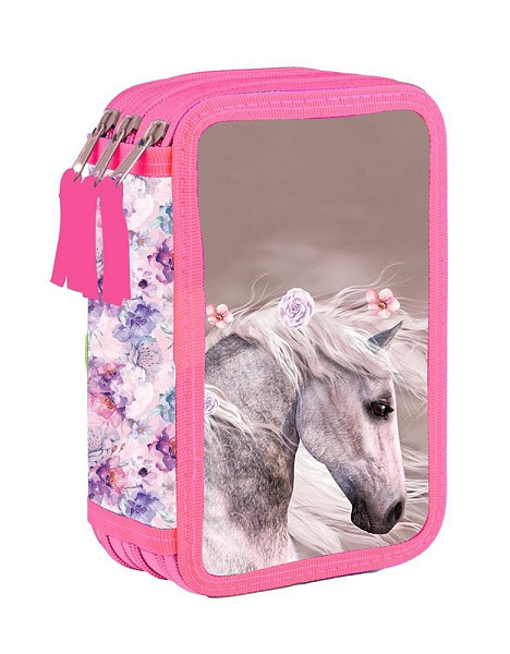 Penál 3 patrový, prázdný - Kůň romantic