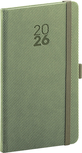 Diář 2026: Diamante - olivový, kapesní, 9 x 15,5 cm
