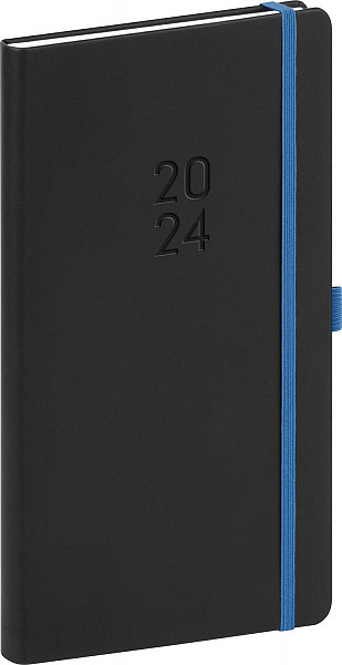 Kapesní diář Nox 2024, černý / modrý, 9 × 15,5 cm