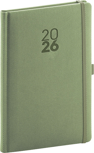 Diář 2026: Diamante - olivový, týdenní, 15 x 21 cm