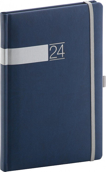 Týdenní diář Twill 2024, modro-stříbrný, 15 × 21 cm