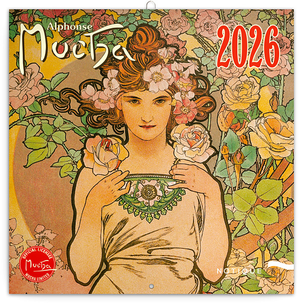 NOTIQUE Poznámkový kalendář Alfons Mucha 2026, 30 x 30 cm