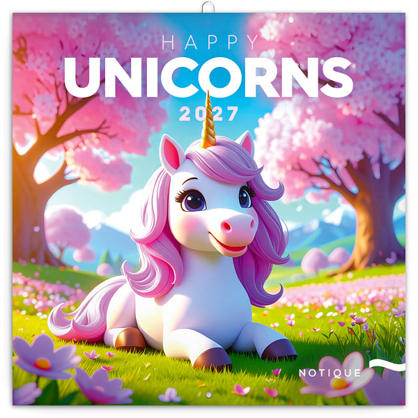 Kalendář 2027 poznámkový: Veselí jednorožci, 30 x 30 cm