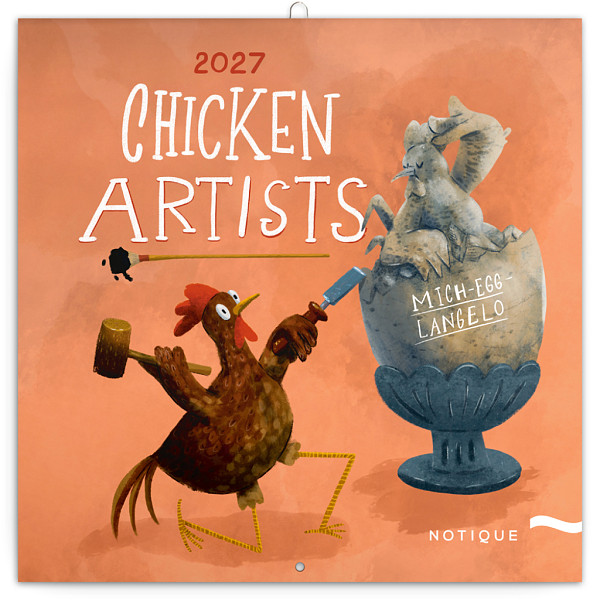 NOTIQUE Poznámkový kalendář Chicken Artists 2027, 30 x 30 cm