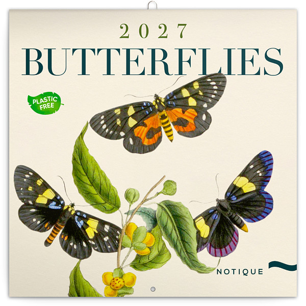 NOTIQUE Poznámkový kalendář Motýli 2027, PLASTIC FREE, 30 x 30 cm
