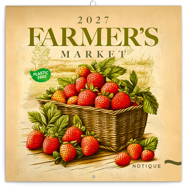 NOTIQUE Poznámkový kalendář Farmářské trhy 2027, PLASTIC FREE, 30 x 30 cm