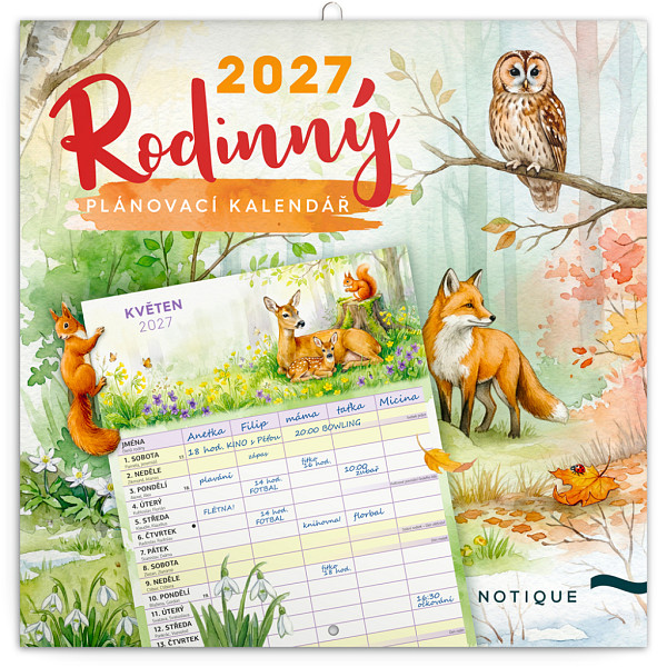 NOTIQUE Rodinný plánovací kalendář Zvířátka 2027, 30 x 30 cm
