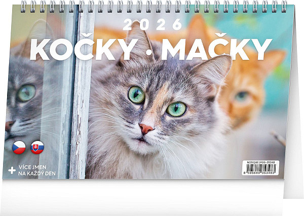 Kalendář 2026 stolní: Kočky - Mačky, 23,1 x 14,5 cm