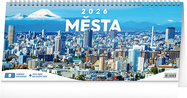 Kalendář 2026 stolní: Města - 14denní, 33 x 14,5 cm