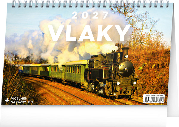 NOTIQUE Stolní kalendář Vlaky 2027, 23,1 x 14,5 cm
