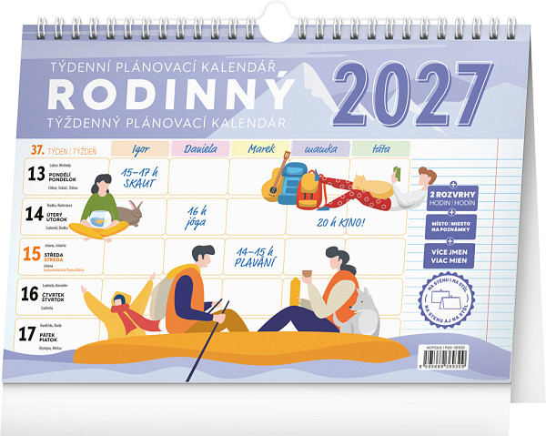 NOTIQUE Týdenní rodinný plánovací kalendář s háčkem 2027, 30 x 21 cm