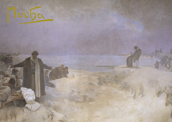 Pohled Alfons Mucha Slovanská epopej – Jan Amos Komenský, krátký