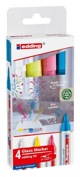 Popisovač na sklo EDDING 95 - sada 4 ks s bílou