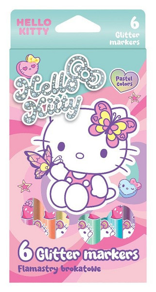 Popisovače s glitry Hello Kitty, kulaté, 6 barev