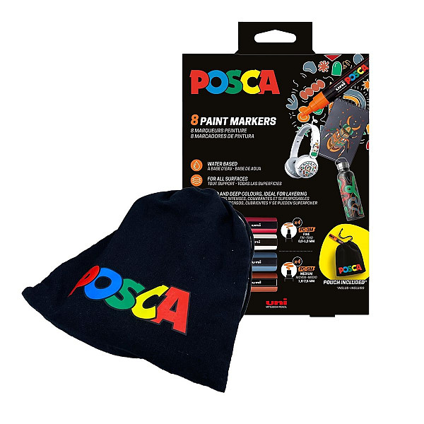 Posca sada popisovačů PC - 3M/ PC- 5M  - s bavlněným pytlíkem POSCA II (8 ks)