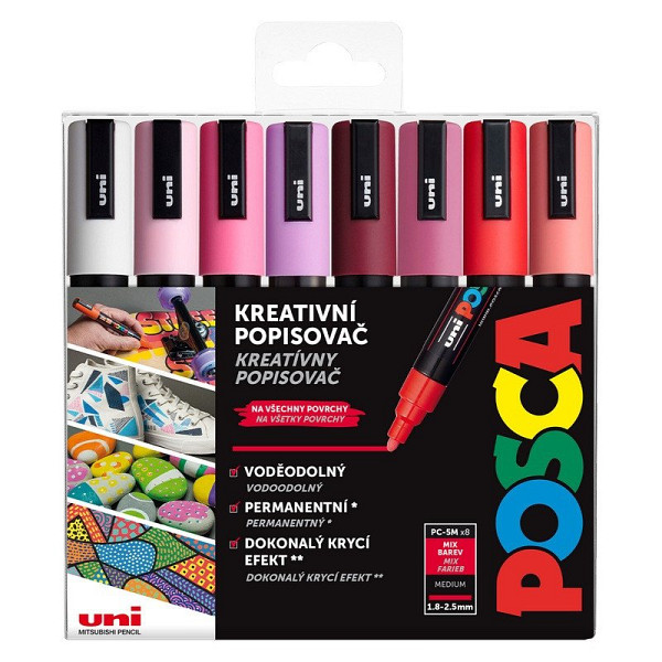 Posca sada popisovačů PC-5M - Love 1,8 - 2,5 mm (mix teplých tónů 8 ks)