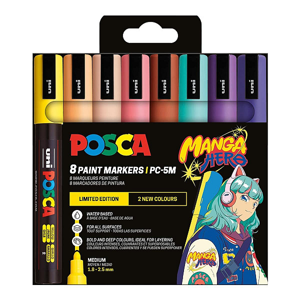 Posca sada popisovačů PC- 5M - MANGA HERO (8 ks)