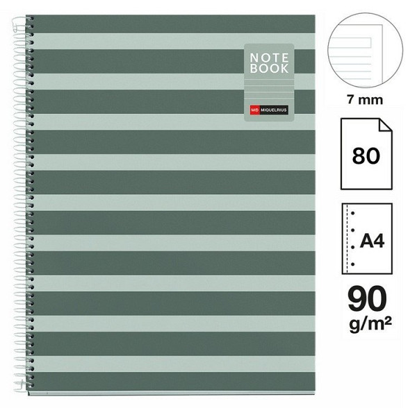 Poznámkový blok Between the Lines NB-1, A4, 90g, karton, 80 listů, linka, Moss