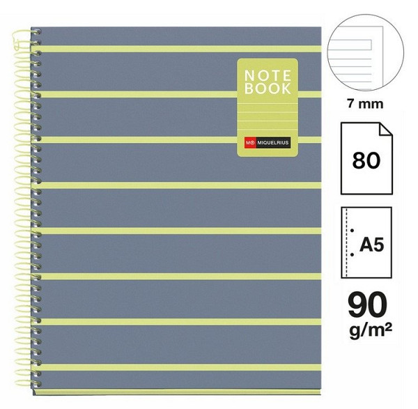 Poznámkový blok Between the Lines NB-1, A5, 90g, karton, 80 listů, linka, Lemon