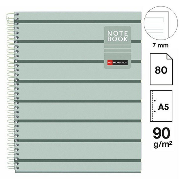 Poznámkový blok Between the Lines NB-1, A5, 90g, karton, 80 listů, linka, Moss