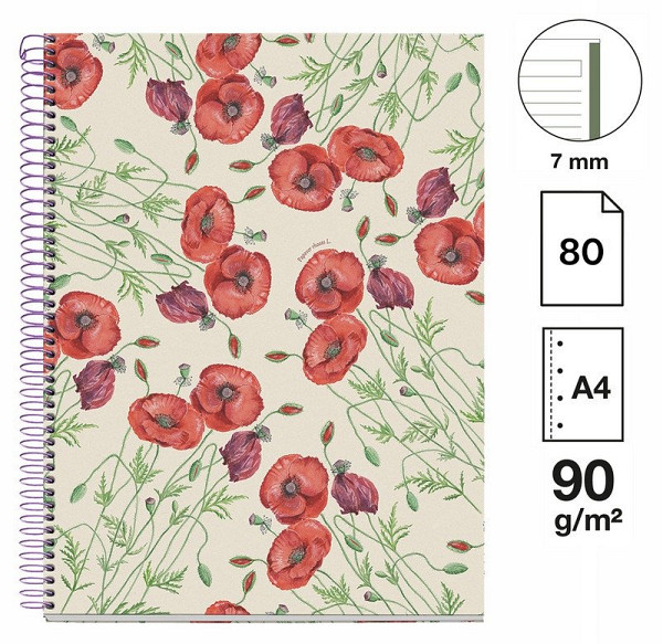 Poznámkový blok Entredos NB-1, A4, 90g, karton, 80 listů, linka - Papaver Rhoeda