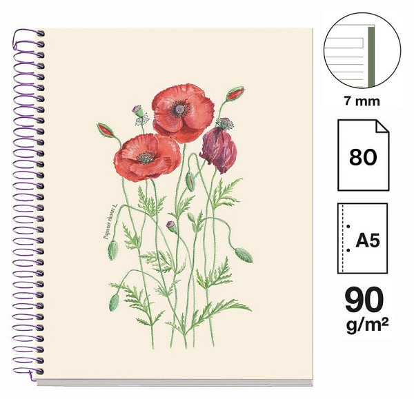 Poznámkový blok Entredos NB-1, A5, 90g, karton, 80 listů, linka - Papaver Rhoeda