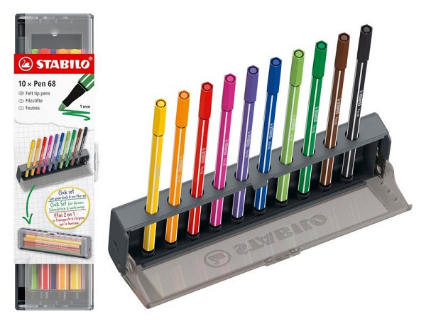 Prémiový vláknový fix STABILO Pen 68, 10 ks Click Set