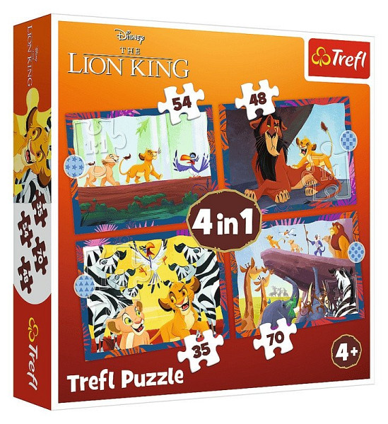 Puzzle Odvážný Lví král 4v1 (35, 48, 54, 70 dílků)