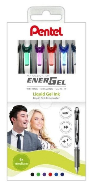 Sada gelových per Pentel, 0,7 mm, 6 barev