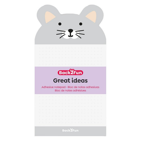 Samolepicí bloček - Myš, 60 listů, 90 g, tečky, šedý