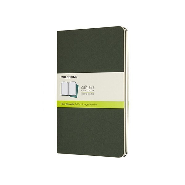 Sešity Moleskine Cahier, L, čisté, 3 ks - tm. zelené