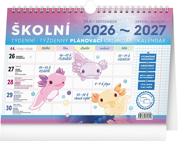 Školní plánovací kalendář s háčkem 2027, 30 x 21 cm