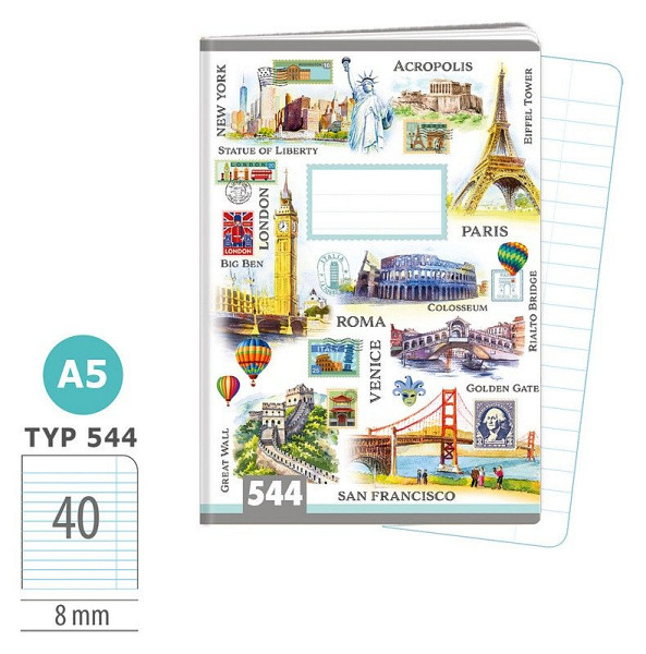 Školní sešit A5, 40 listů, typ 544 Travel Time