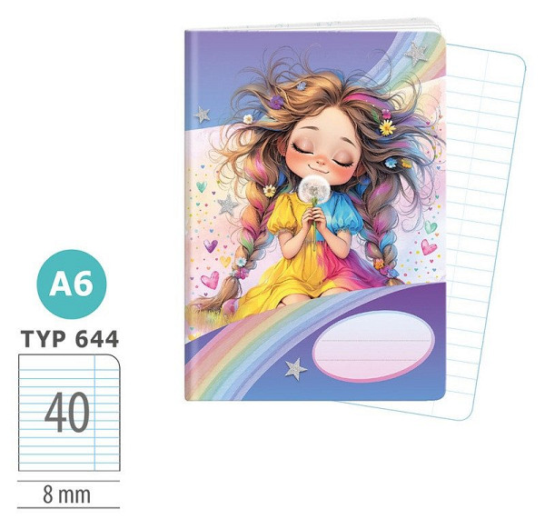 Školní sešit A6, 40 listů, typ 644 Rainbow Ella