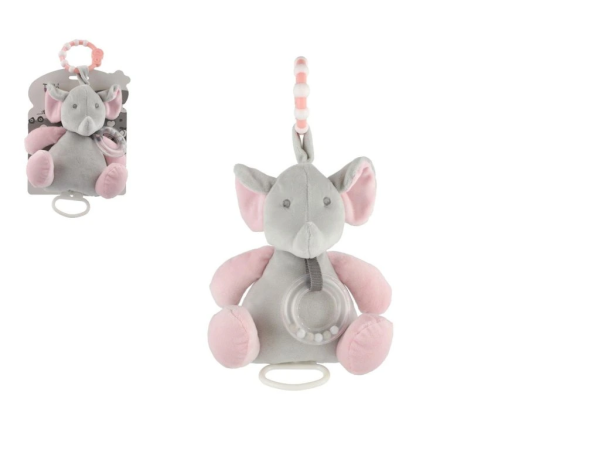 Slon natahovací hrací strojek plyš - závěs na postýlku/kočárek