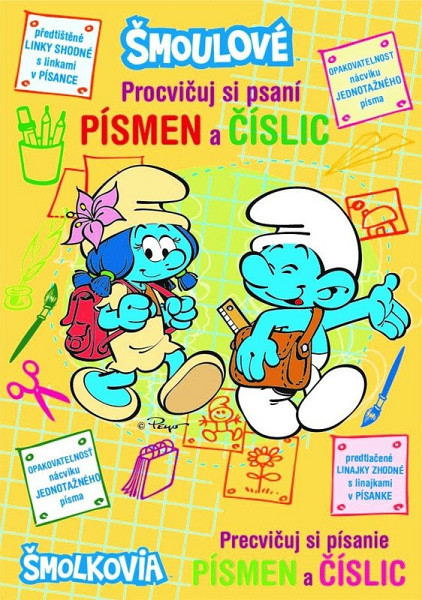 Šmoulové - Procvičuj si psaní písmen a číslic + stíratelný popisovač s plstěným hrotem