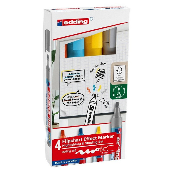 Stínovací zvýrazňovač na papír EDDING 385 - sada 4 barev