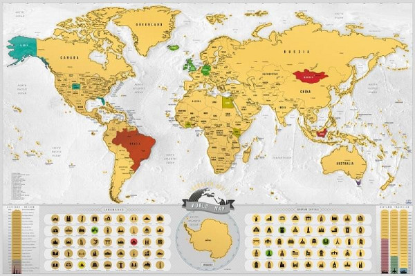 Stírací mapa světa EN - blanc gold XXL
