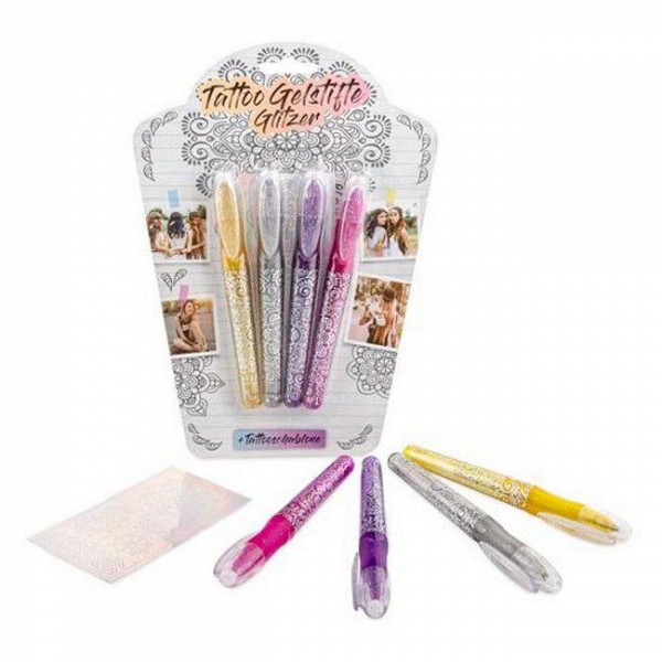 Tetovací pera s glitry 4 ks