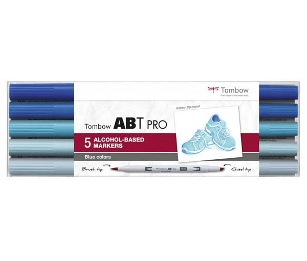 Tombow Oboustranný lihový fix ABT PRO - Blue colors 5 ks