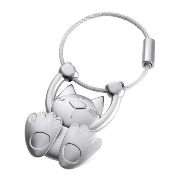 Troika klíčenka - cvičící kočka (kovová, šroubovací, stříbrná)