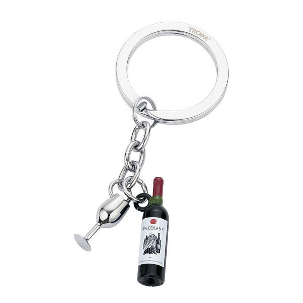 Troika klíčenka - láhev vína, sklenička 