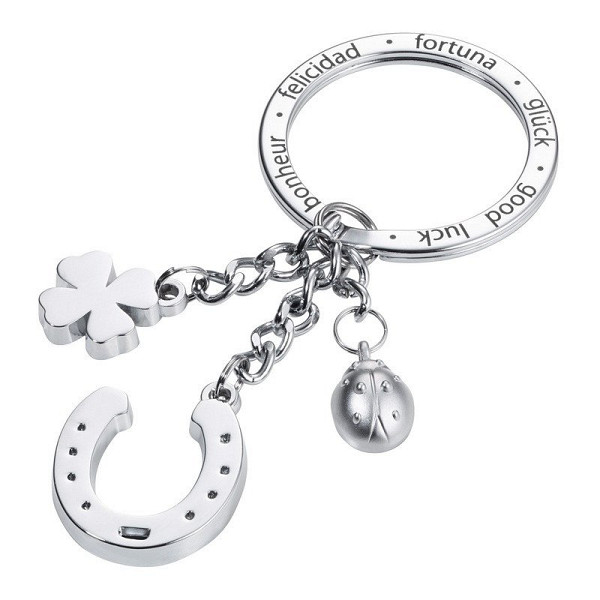 Troika klíčenka - podkova, beruška, čtyřlístek (kovová, stříbrná)